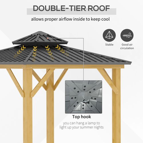 Outsunny Hardtop Gazebo with Wooden Frame, Weatherproof Outsunny