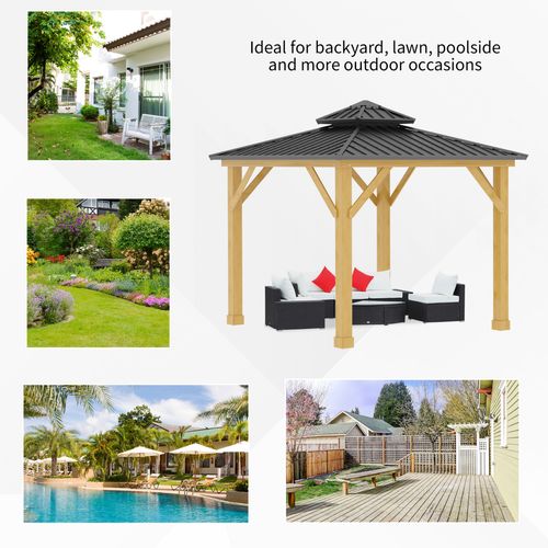 Outsunny Hardtop Gazebo with Wooden Frame, Weatherproof Outsunny