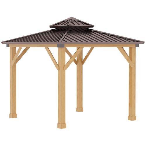 Outsunny Hardtop Gazebo with Wooden Frame, Weatherproof Outsunny