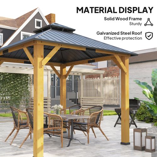 Outsunny Hardtop Gazebo with Wooden Frame, Weatherproof Outsunny