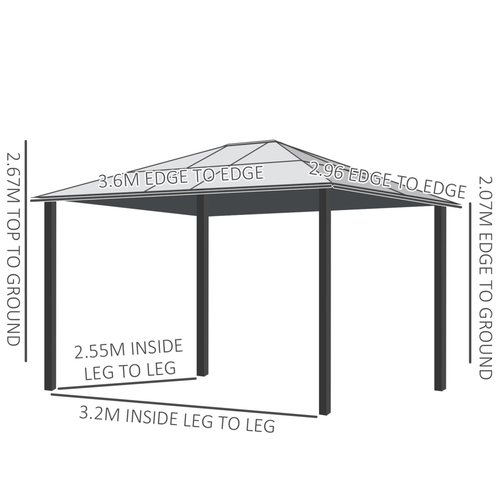 Hardtop Gazebo with Polycarbonate Roof Aluminium and Steel Frame Outsunny