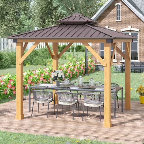 Outsunny Hardtop Gazebo with Wooden Frame, Weatherproof Outsunny