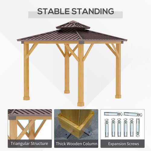 Outsunny Hardtop Gazebo with Wooden Frame, Weatherproof Outsunny