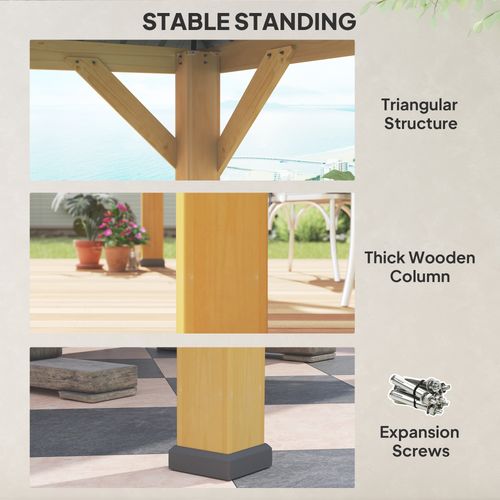 Outsunny Hardtop Gazebo with Wooden Frame, Weatherproof Outsunny