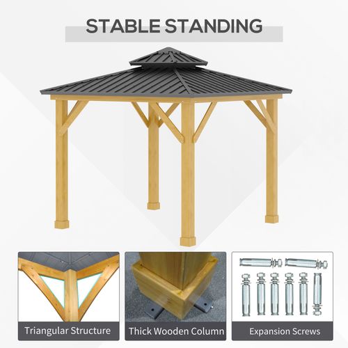 Outsunny Hardtop Gazebo with Wooden Frame, Weatherproof Outsunny