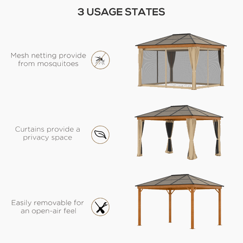Hardtop Gazebo with Polycarbonate Roof Aluminium and Steel Frame Outsunny