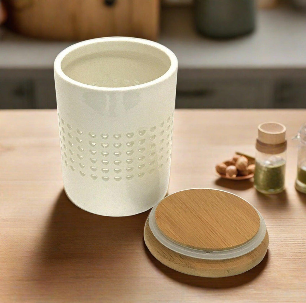 Heart Cut Out Storage Canister With Wood Lid Geko Products