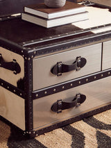 Orsina Hemp Rug featuring a stylish design under a vintage coffee table with drawers