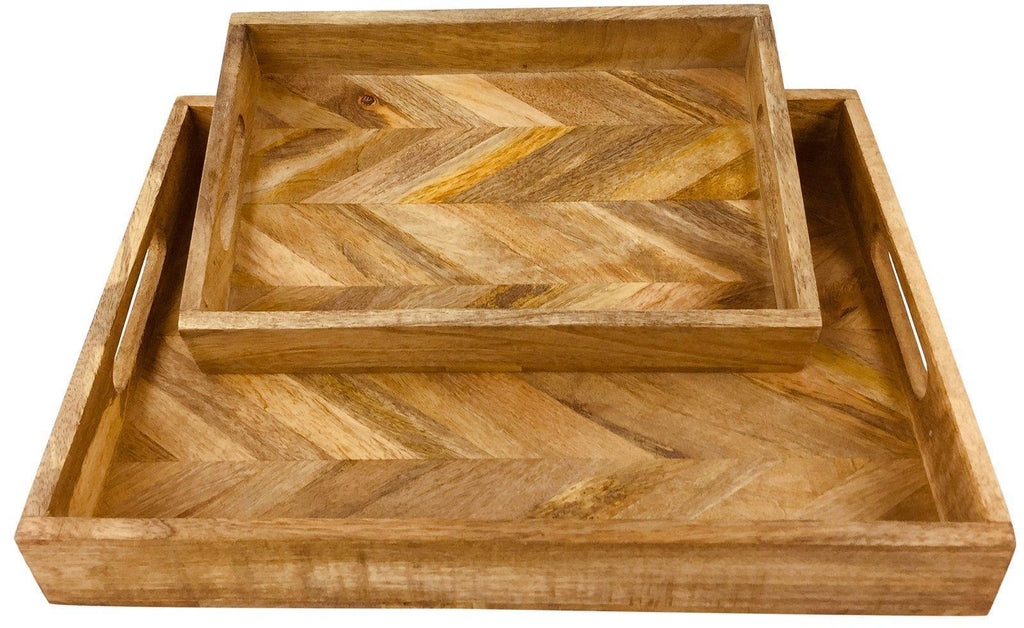 Herringbone Square Wood Rustic Trays Set of 2 Geko Products