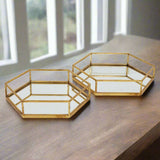 Shades 4 Seasons Gold Hexagon Trays with Mirror Base GOLD GLASS Shades 4 Seasons
