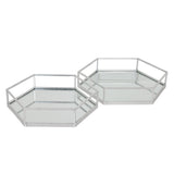 Shades 4 Seasons Stylish Hexagon Trays with Mirror Base SILVER GLASS Shades 4 Seasons