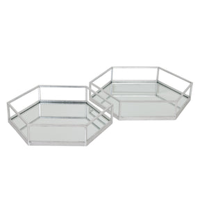 Shades 4 Seasons Stylish Hexagon Trays with Mirror Base SILVER GLASS Shades 4 Seasons