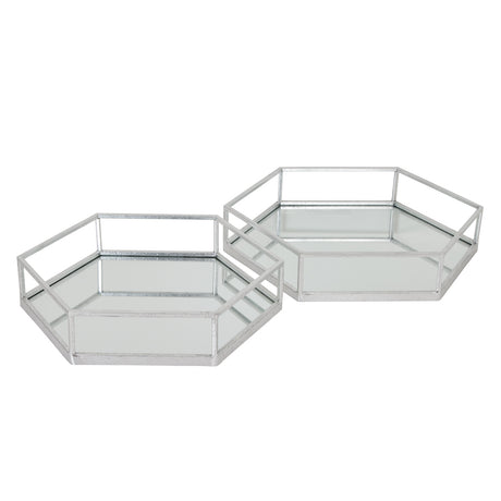 Shades 4 Seasons Stylish Hexagon Trays with Mirror Base SILVER GLASS Shades 4 Seasons