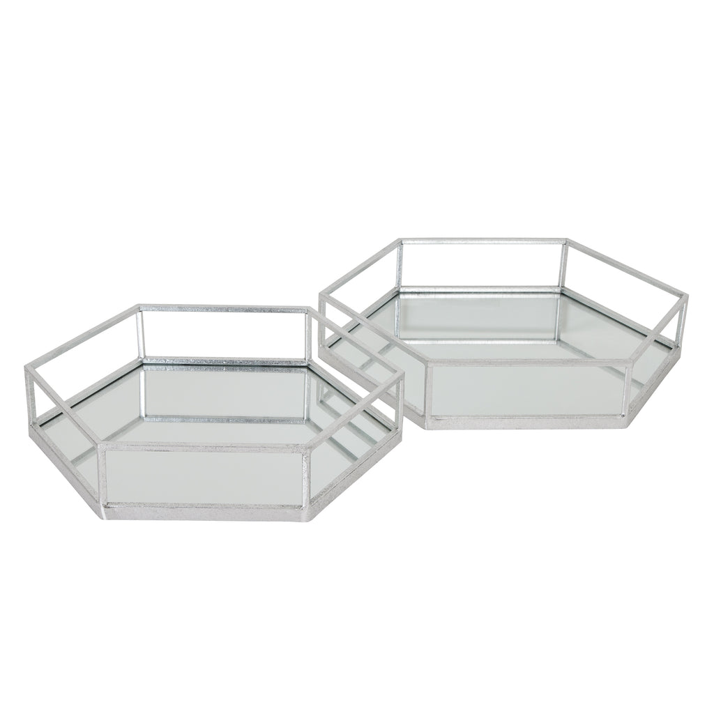 Shades 4 Seasons Stylish Hexagon Trays with Mirror Base SILVER GLASS Shades 4 Seasons