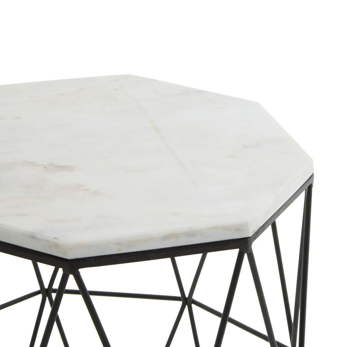 Orsina Hexagonal Side Table with White Marble Top and Black Metal Frame for Stylish Interiors