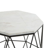 Orsina Hexagonal Side Table with White Marble Top and Black Metal Frame for Stylish Interiors