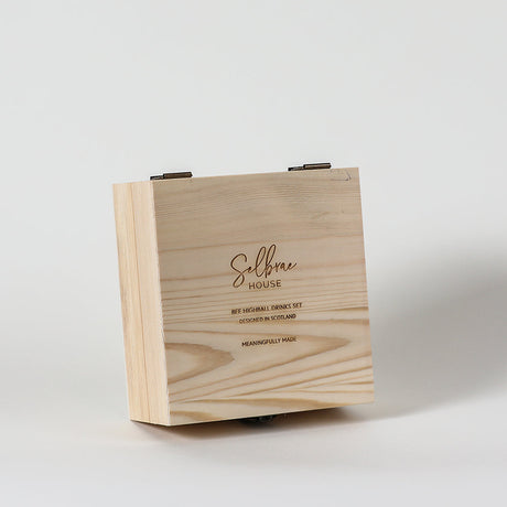 Selbrae House Highball Drinks Set in a stylish wooden box designed in Scotland