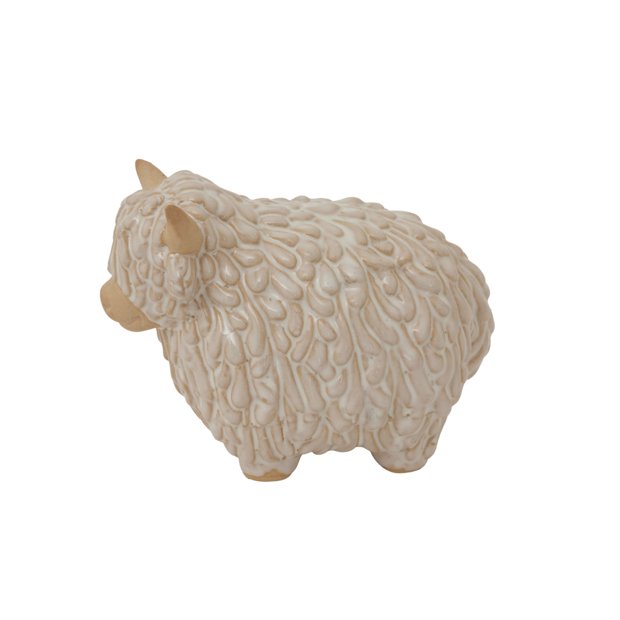 Highland Cow ceramic ornament in a textured cream colour, perfect for Christmas room decorations
