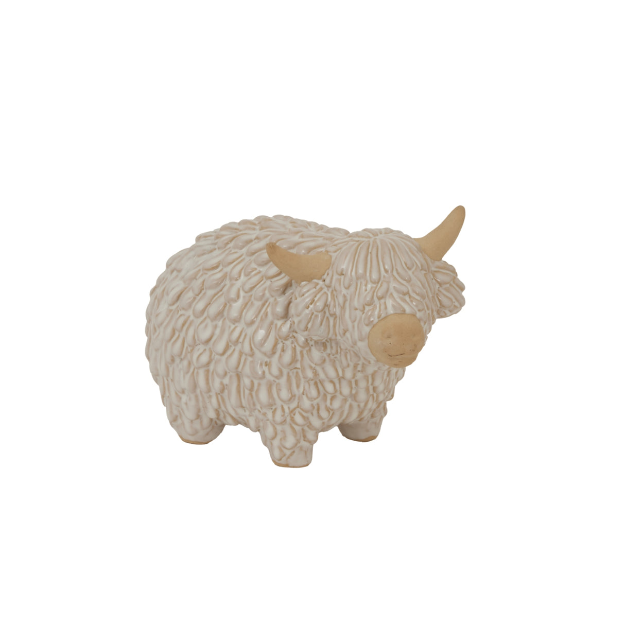 Highland Cow decorative figurine in a textured cream finish for home room decorations