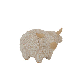 Highland Cow decorative figurine in a textured cream finish for home room decorations