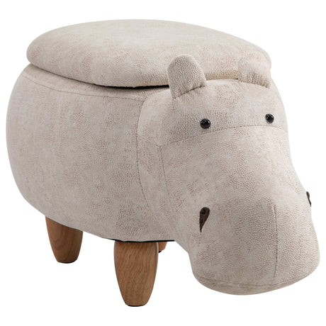 HOMCOM Hippo Storage Stool Cute Decoration Footrest Wood Frame Legs Cream HOMCOM