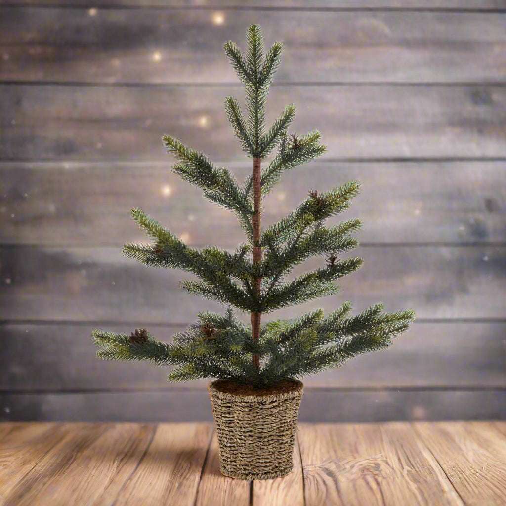 Medium Spruce Tree With Wicker Basket GREEN PLASTIC Shades 4 Seasons