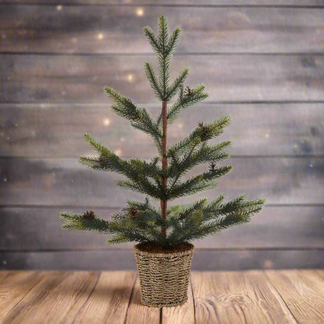Medium Spruce Tree With Wicker Basket GREEN PLASTIC Shades 4 Seasons