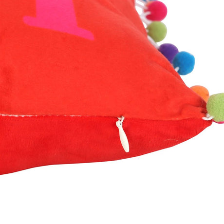 Red Holly Jolly Cushion with Pom Poms N/A