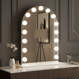 Arched Hollywood Mirror with Warm LED Bulbs for Elegant Makeup and Vanity Spaces