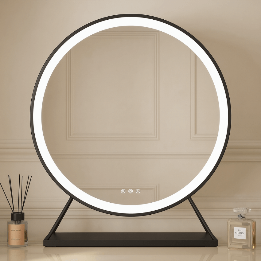 Stylish Hollywood Mirror with a round design and built-in LED lighting for elegant interiors