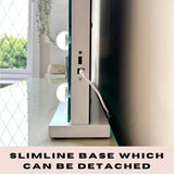 Hollywood Mirror featuring a slimline detachable base with adjustable lighting for easy styling