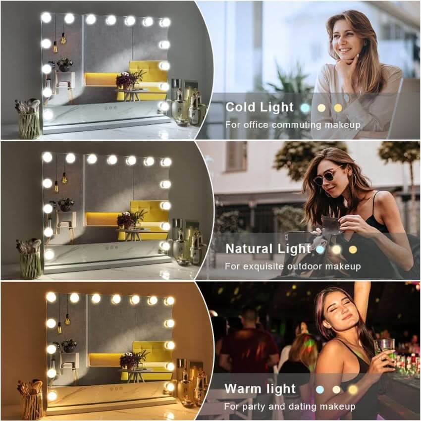 Hollywood Mirror with adjustable lighting options for perfect makeup application in various settings