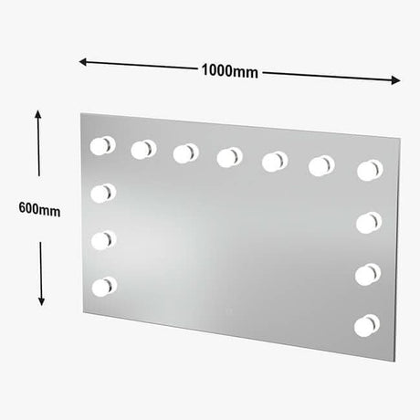 Hollywood Mirror with 12 Bulbs, Dimensions 1000mm by 600mm for Elegant Room Decor