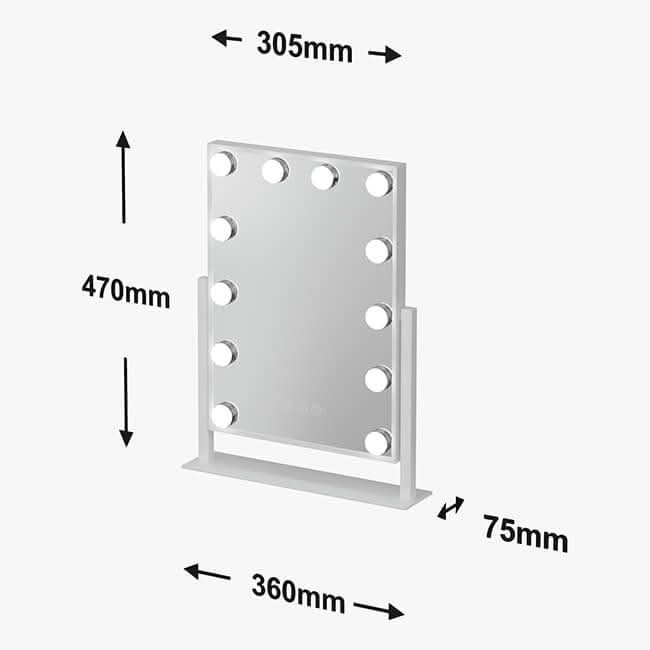 Small Hollywood Mirror with LED Lights and Measurements of 305mm by 470mm for Beauty and Makeup