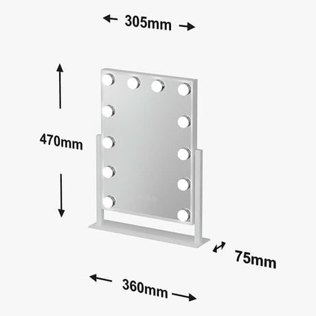 Small Hollywood Mirror with LED Lights and Measurements of 305mm by 470mm for Beauty and Makeup