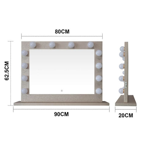 Hollywood Mirror with 12 LED Bulbs, 80 CM Frame, Ideal for Makeup and Dressing
