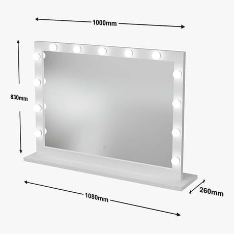 Hollywood Mirror with LED lights and dimensions 1000mm x 830mm x 260mm for makeup and vanity use