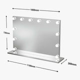 Hollywood Mirror with 12 LED lights, dimensions 1000mm x 730mm, perfect for makeup and styling
