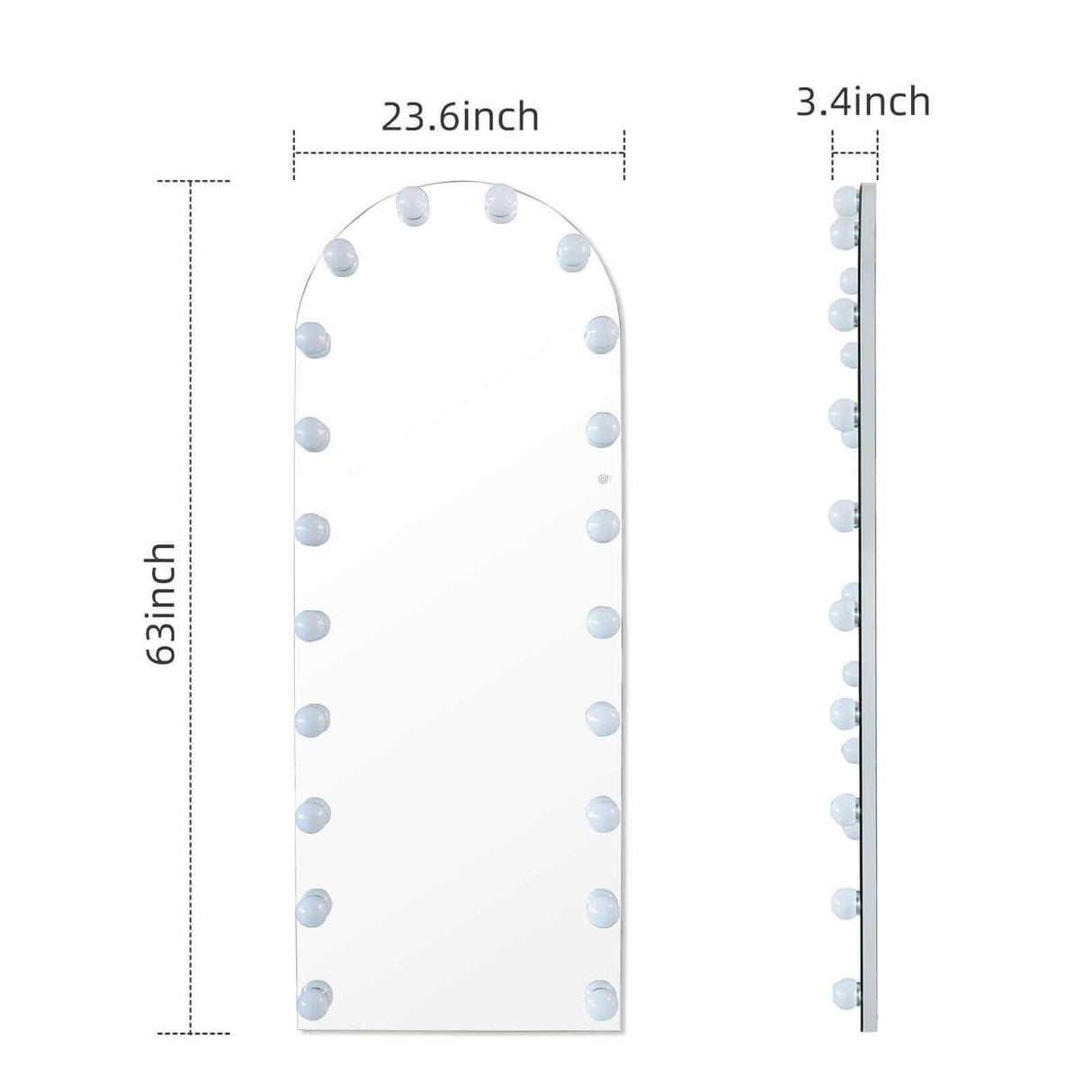 Full Length Hollywood Mirror with Crystal Bulbs, Dimensions 63x23.6 inches for Stylish Decor