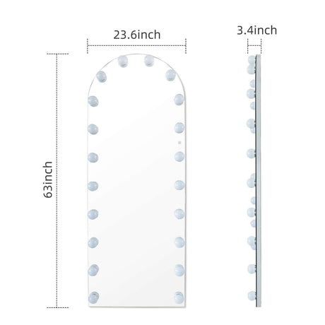 Full Length Hollywood Mirror with Crystal Bulbs, Dimensions 63x23.6 inches for Stylish Decor