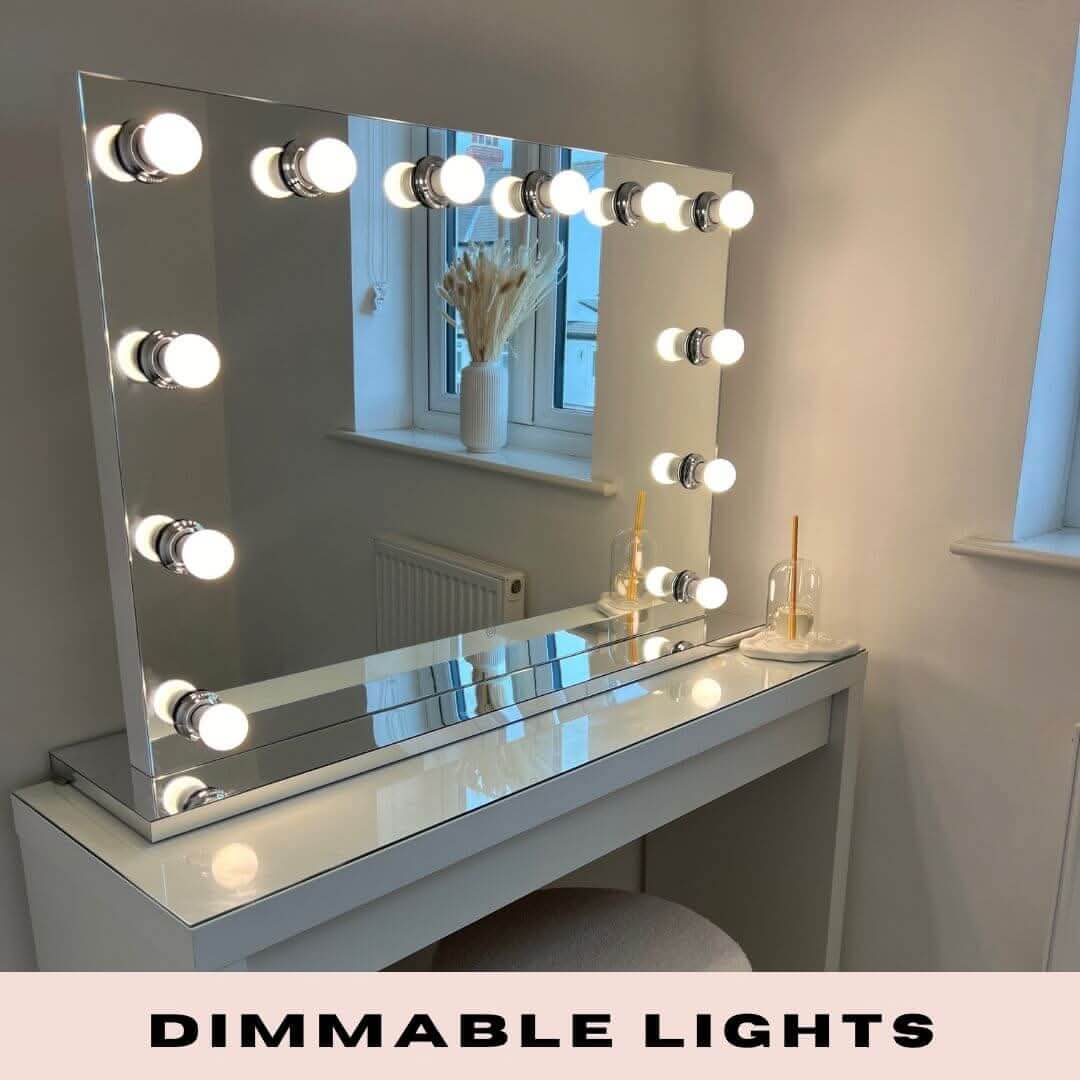 Hollywood Mirror with Dimmable Lights for Makeup and Vanity Setup in Modern Room