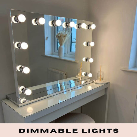 Hollywood Mirror with Dimmable Lights for Makeup and Vanity Setup in Modern Room