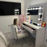 Hollywood Mirror with bright lights above a stylish vanity for makeup and beauty routines