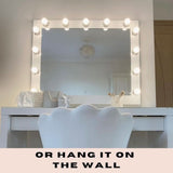 Stylish Hollywood Mirror with Bright Bulbs, Ideal for Vanity or Wall Mounting