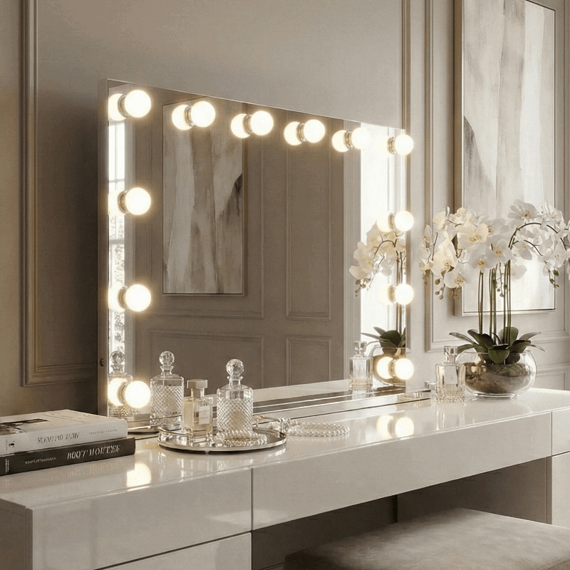 Elegant Hollywood Mirror with Bright LED Lights, Perfect for Glamorous Home Decor