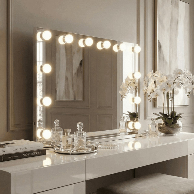 Elegant Hollywood Mirror with Bright LED Lights, Perfect for Glamorous Home Decor