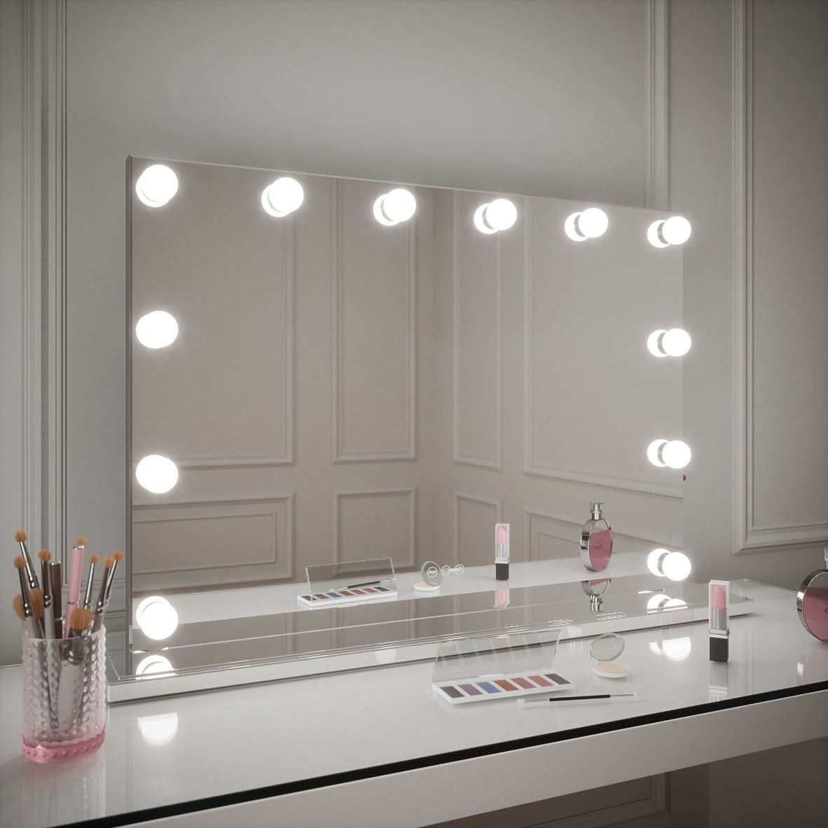 Elegant Hollywood Mirror with Bright LED Bulbs for Perfect Makeup Application