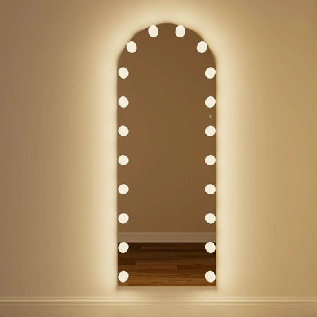 Hollywood Mirror with Bright Bulbs and Arched Top for Glamorous Room Decor