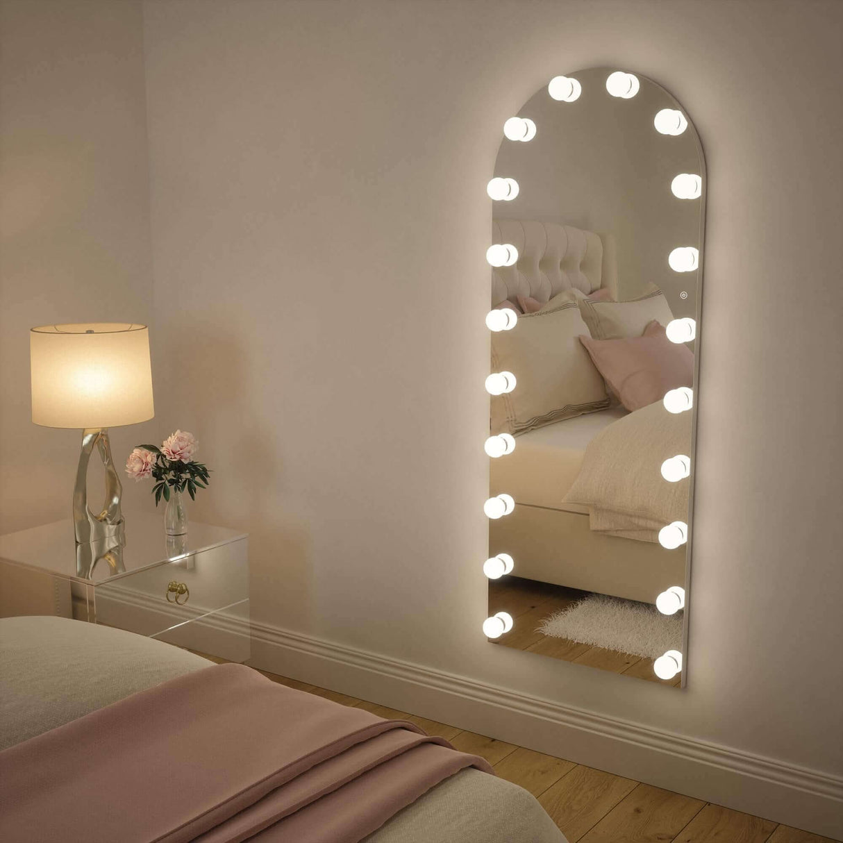 Elegant Hollywood Mirror with Lights, perfect for adding glamour to any bedroom decor