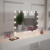 Hollywood Mirror with bright LED bulbs, perfect for makeup application and vanity setups
